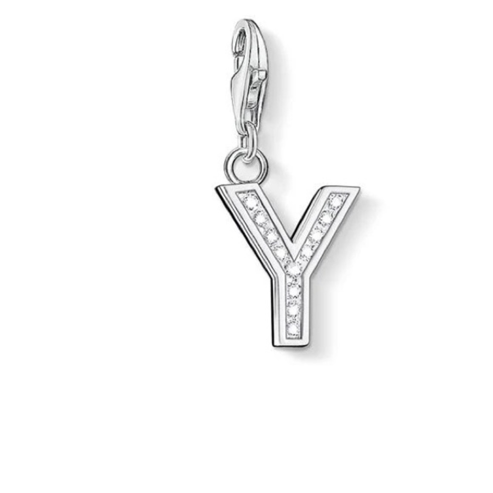 Thomas Sabo CZ Initial Y Charm Sterling Silver White CZ Lobster Clasp